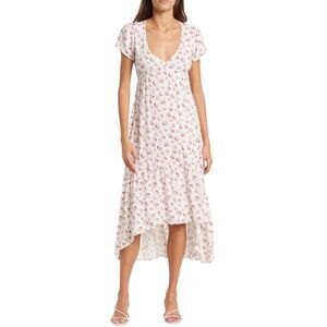 Velvet Torch Nordstrom Hi Low Flounce Hem Floral Elastic Waist Dress, Size M